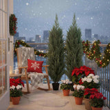 2PCS Set 4FT Artificial Plant Faux Pine Cypress Natural Plastic Faux Plant Christmas Indoor Outdoor 10305113