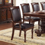 Royal Majestic Formal Set of 2 Arm Chairs Brown Color Rubberwood Dining Room Furniture Faux Leather B01180916