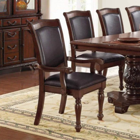 ZUN Royal Majestic Formal Set of 2 Arm Chairs Brown Color Rubberwood Dining Room Furniture Faux Leather B01180916