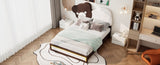 ZUN Full Size Upholstered Platform Bed with Bear Shaped Headboard, LED Light Strips, White + Brown 19640686