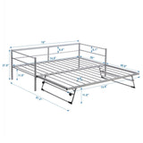 Twin Size Metal Daybed with Adjustable Trundle, Pop Up Trundle, Silver WF301146AAN