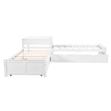 ZUN L-shaped Platform Bed with Trundle and Drawers Linked with built-in Desk,Twin,White 11453578