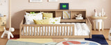 Wood Twin XL Size Floor Bed with Storage Cabinets and USB Ports, Brown N709P205811D