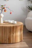 ZUN 31.5" Retro Fashion Style Cylindrical Coffee Table with Vertical Texture Relief Design,Suitable for W757P183279