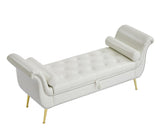 White, PU Leather, Metal Feet Upholstered Ottoman Bedroom Lounge Ottoman Flip Top Storage Sofa Bench 94764869