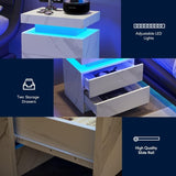 Nightstand LED Bedside Table Cabinet Lights Modern End Side with 2 Drawers for Bedroom W2178138739