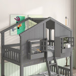 ZUN Twin over Twin House Bunk Bed with Roof , Window, Window Box, Door , with Safety Guardrails and 92319370