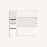 Full size loft metal bed with white for bedroom and dormitory, with built-in charging station and 12090426
