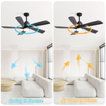 ZUN 52 Inch Ceiling Fan With Dimmable LED Light 5 Solid Wood Blades Smart Remote Control Reversible DC W934P195845