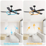 ZUN 52 Inch Ceiling Fan With Dimmable LED Light 5 Solid Wood Blades Smart Remote Control Reversible DC W934P195845