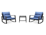 3 Pieces Patio Bistro Set Outdoor Rocking Chair w Blue Cushion for Yard Garden Poolside W2071P201034