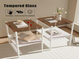 Set of 2 Rectangle End Table, Tempered Glass Tabletop with MDF layer, Modern Table for Living Room , W241P184254