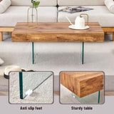 ZUN Natural Style MDF Coffee Table - 39.3"x21.6" with Tempered Glass Legs.Density Board W1151P233514