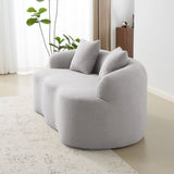 Grey Curved Loveseat Sofa with Round Armrest, Compression Couch with 2 Pillows, Cream Couch for W3612P332453