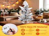 3ft Mini Potted Christmas Tree, Snow-Flocked Cypress Style with 7 Pine Cones, 25 Branch Tips, Cement 53368362