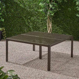 ZUN Outdoor Modern Aluminum Dining Table with Woven Accents, Gloss Black 65144.00BZE
