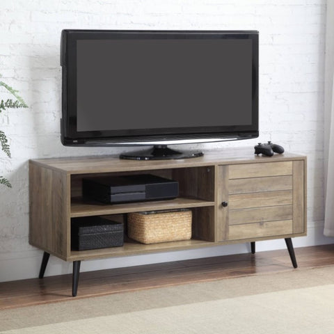 ZUN Rustic Oak and Black TV Stand with Open Shelving B062P185676