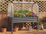 3-in-1 Metal Raised Garden Bed with Mini Greenhouse Cover, Elevated Planter Box - Gray 48993703