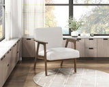 Modern Home Furniture Beige Fabric Upholstery 1pc Accent Chair Brown Finish Solid Rubberwood B011P308028