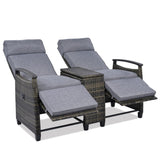 Patio Recliner Loveseat Chair, Adjustable Backrest Wicker Outdoor Lounge Chair Set with Acacia Wood 98839028