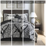 7 Piece Cotton Printed Comforter Set Black Cal King B03597263