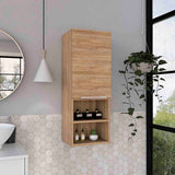 Medicine Single Door Cabinet 32" H, Two Interior Shelves, Two External Shelves, Light Oak B097133166