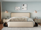 Modern Metal Bed Frame with Curved Upholstered Headboard and Footboard Bed with 4 Storage Drawers, N701P229017B
