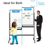 48''x36'' Mobile Whiteboard with Height AdjustMagnetic Double-Sided Reversible Whiteboard 01254757