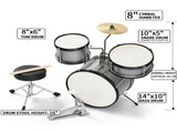 14" x 10" Kids 3-Drum, Poplar Wood Drum Kit with Brushed Gray Finish, Children's Beginner Drum 49485042