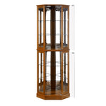 ZUN 6 Shelf Corner Curio Display Cabinet with Lights, Mirrors and Adjustable Shelves, Oak 07189603