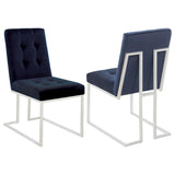 ZUN Blue and Chrome Tufted Back Dining Chair B062P153702