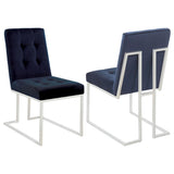 Blue and Chrome Tufted Back Dining Chair B062P153702