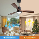 ZUN 48 Inch Low Profile Ceiling Fan DC 3 Solid Wood Fan Blade Noiseless Reversible Motor Remote Control W934P147067