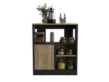 Kitchen Island 36" H, Three Open Side Storage Shelves and One Push-to-Open Cabinet, Black / Natural B097P221381