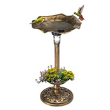 ZUN Outdoor Solar Lighted Pedestal Bird Bath Fountain Decoration with Planter and Feeder, Decorative 79458343