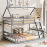 Twin over Full House Bunk Bed with Built-in Ladder,Gray WF287558AAE