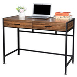 ZUN 106*50*75cm Retro Wood Table Top Black Steel Frame Particle Board Two Drawers Computer Desk Can Be 49804738