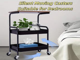 3-Layer Metal Rolling Cart with Lockable Wheel, Kitchen Storage Rack with Wooden Desktop 12120637