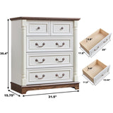 ZUN Farmhouse Style 5 Drawer Dresser Chest with Base Wooden Rustic Chest of Drawers, Storage Dresser W2393P252363