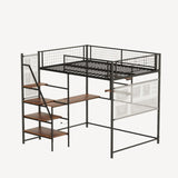 Full size loft metal bed with black for bedroom and dormitory, with built-in charging station and 69416959