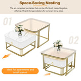 ZUN ON-TREND Nesting Coffee Table with Drawer, Set of 2, Exquisite Square Stacking Coffee Tables with WF324358AAK