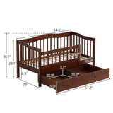 Vertical Fence Brown Painted Pine Toddler Bed with Bottom Drawer and Side Car Bed 72728062