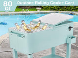 80 Quart Rolling Ice Chest, Portable Bar Drink Cooler with Catch Basin, Bottom 10515126