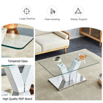 ZUN Modern minimalist coffee table. Transparent tempered glass tabletop with silver MDF pillars. W1151P152770