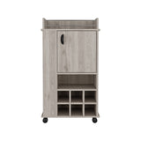 ZUN Fargo Bar Cart with Cabinet, 6 Built-in Wine Rack and Casters B200P188865