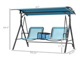 Blue 2-Seat Outdoor Porch Swing for Poolside Lounging, with Canopy, Storage Table & Cup Holders 20239315