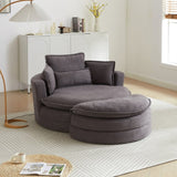 52' Swivel Accent Barrel Modern Grey Sofa Lounge Club Big Round Chair with Storage Ottoman chenille W834P150046