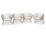 Outdoor Dining Chair MP1 - Teak Finish Wicker & Beige Steel Frame, 300LBS Weight Capacity, Includes N770P385227B