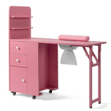 Pink MDF Folding Nail Desk with 2 Drawers, Cabinet Door & Storage Shelf 19266036