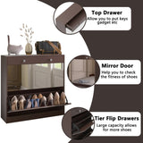 ZUN Mirror Shoe Cabinet with 2 Tier Drawers, Mirror Shoe Rack With 1 Drawer Storage, Mirror Shoe W760P206336